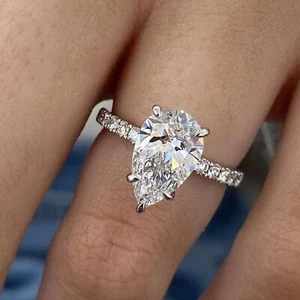 Pear Lab-Created Diamond Solitaire Proposal Ring E/VS1 2.35Ct 14K White Gold - Picture 1 of 9