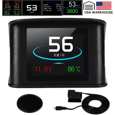 OBD2 Car HUD Head Up Display Speed KM/h MPH OverSpeed Warning Water Temperature - Image 1 of 4