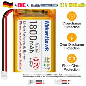 Batería LiPo 3.7 V 1800 mAh 1S 1C Batería Recargable de Polímero de Litio PH2.0 NUEVA - Imagen 1 de 8