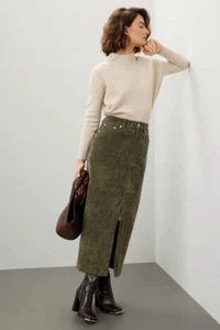 BLANKNYC Women's Hunter Green Leather Front Slit Midi Skirt Size 28 - Picture 1 of 9