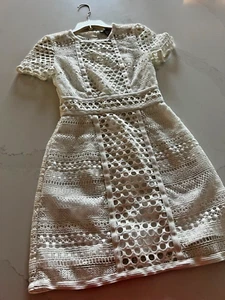 H&M Dress Filt Flare White Crocheted Lined Top Zip Back Garden Party Sz S/4 - Picture 1 of 8