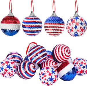 12 Pieces Independence Day Hanging Ball - 2 Inch Memorial Day Sequin Hanging Bal - Picture 1 of 12