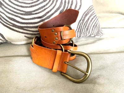 Linea Pelle Belt Caramel Leather Braided with Gold Tone Rings Size Small 30"-34" - Image 1 of 4