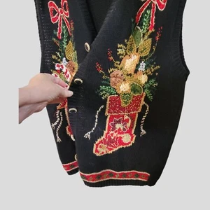Cárdigan Suéter Chaleco Navidad Negro T52 Talla 22/24 De Colección Reliquia Coleccionables - Imagen 1 de 5