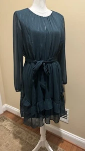 NWT Vera Wang Simply Vera Dress, Emerald Green , Sheer Long Sleeves, Size L - Picture 1 of 24