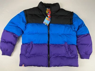 Lego X Target Collection Hombres Chaqueta Puffer Rayas Unisex Nueva con Etiquetas Azul Púrpura Negro Foto 1 de 4