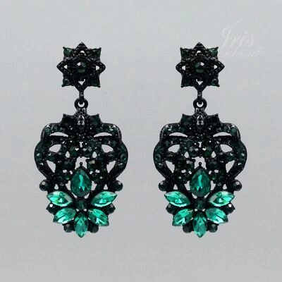 女士黑色绿色水晶水钻吊坠耳环时尚珠宝首饰 07054 — 第 1/4 张图片