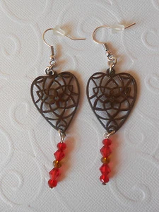Boucles d'Oreilles PURE BY NOA COEUR Marron 6cm Crochets Neuves - Imagen 1 de 1