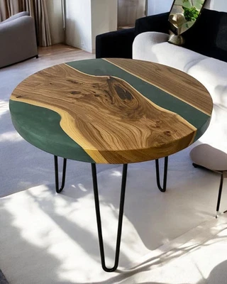 Custom Epoxy Coffee Table Unique Handmade Resin & Wood Balcony Furniture Home - Image 1 of 4