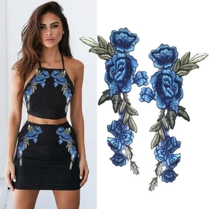 Parches de apliques florales azul cielo - bordado coser para chaquetas, jeans, bolsos - Imagen 1 de 5