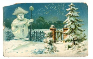 Snowman, Vintage Christmas Postcard, Made in Germany - Picture 1 of 2
