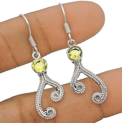 Natural Peridot 925 Solid Sterling Silver Earrings Jewelry @17-4 - Image 1 of 2