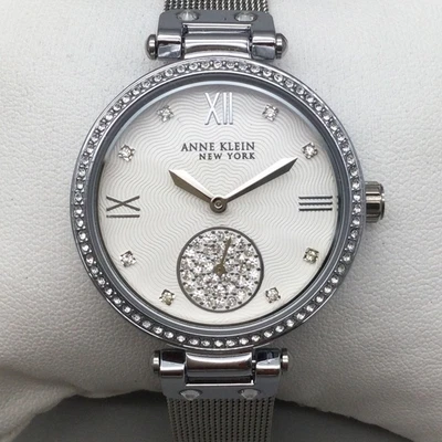 Anne Klein Watch Womens Silver Tone 34mm Crystals Stainless Steel New Battery - Image 1 of 4