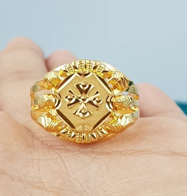 Чистое мужское золотое кольцо обручальные подарки кольцо из желтого золота 22 карата легкое ювелирное кольцо - Изображение 1 из 4