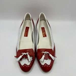 Vintage 80’s Etienne Aigner Red & White Oxford Flat Classic Timeless Retro 8.5N - Picture 1 of 6