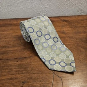 Michael Kors Men's Necktie Tie 100% Silk Green Blue Tan White Circles  - Picture 1 of 6