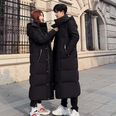 Men's Down Jacket Long Style Hooded Couples Casual Coat Winter Warm Loose Coat - Image 1 of 3