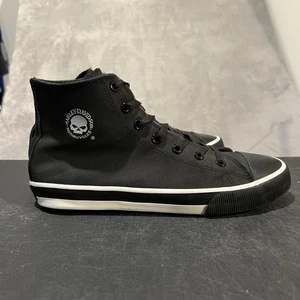Harley-Davidson Shoes Mens Size 9.5 Black High Top Canvas Skull Logo D93341 - Picture 1 of 11
