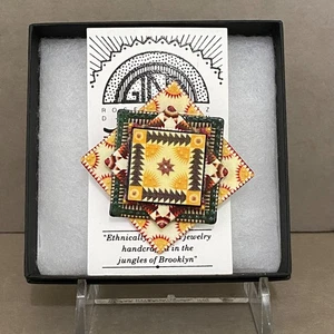 BNWT Gina Rosencrantz QUILTS Brooch or Pin Etnically Inspired Jewelry ~ Brooklyn - Picture 1 of 12