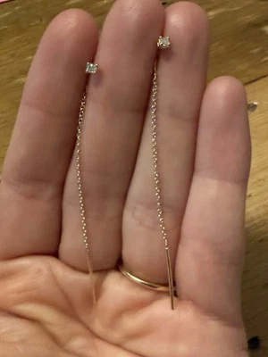 14k Yellow Gold Diamond Chain Threader Drop Earrings - Image 1 of 4