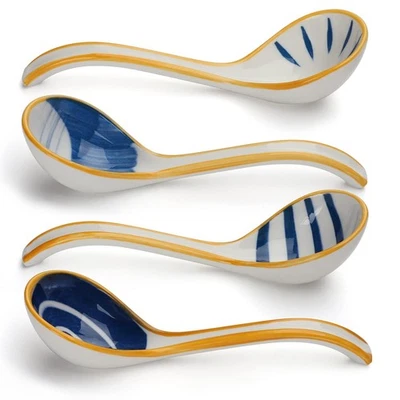 4 peças colheres de sopa japonesas de cerâmica cabo longo colheres asiáticas para Pho Ramen - Imagem 1 de 4