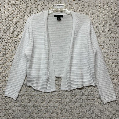 Cárdigan TAHARI Mezcla de Lino Mujer Talla L Blanco Frente Abierto Suéter Foto 1 de 4
