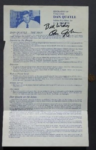 Biografía autografiada de la campaña del Senado de los Estados Unidos 1980 del vicepresidente Dan Quayle ESCASA - - Imagen 1 de 1