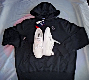 Reebok X OBB MEDIA Club C 85 White BLACK LOGO SNEAKERS SIZE 10 + SIZE L HOODIE - Picture 1 of 10