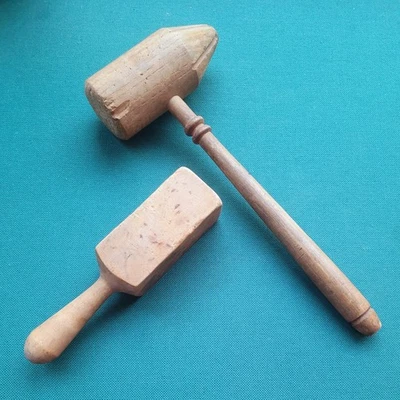 Antique Wooden Primitive Kitchen Tools Pair  Mallet & Paddle, Rustic Farmhouse - Image 1 of 3