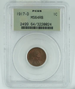 1917-D PCGS MS64RB Lincoln Wheta Cent Penny Old Green Holder - Picture 1 of 3