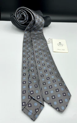 Corbata 100 % seda LUIGI BORRELLI Napoli para hombre ~ gris ~ floral ~ ¡Hecha en Italia! Foto 1 de 4