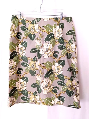 Isda & Co Pencil Skirt Linen Blend Back Zip Green Gray Floral Print Sz 14 #14171 - Image 1 of 4