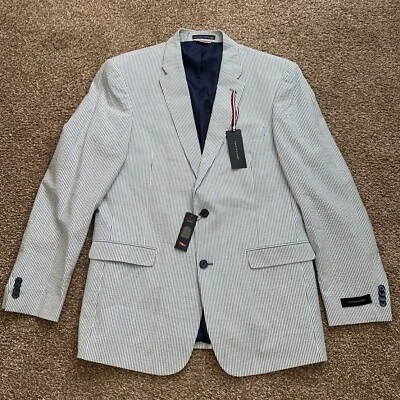 CHAQUETA DEPORTIVA DE VERANO SEERSUCKER AZUL Y BLANCO *NUEVA* TOMMY HILFIGER (talla L42) Foto 1 de 4