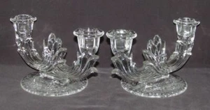 Fostoria Glass Co. ARCADY Etch No.326 Crystal Pair of Duo Light Candle Holders - Picture 1 of 3