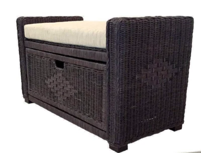 Rattan Woven Wicker Chest Trunk Storage w/ Basket & Cushion Ottoman 18x31x15 - Image 1 of 3