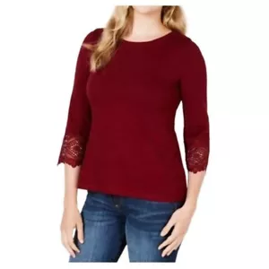 Charter Club Womens XXL Carriage Red Lace Detailing Scoop Neck 3/4 Top NWT BG25 - Picture 1 of 4