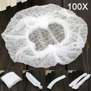100 PCS DISPOSABLE HAIR NET CAPS NON WOVEN BOUFFANT STRETCH Spa tan DUST CAP - Picture 1 of 8