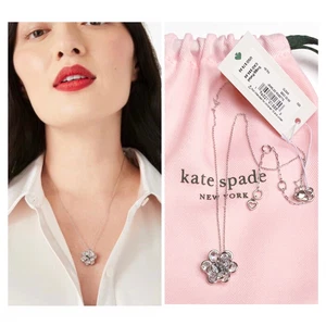 NWT Kate Spade JEWELED ROSETTE Silver Plated Brass CZ Crystals Pendant Necklace - Picture 1 of 9