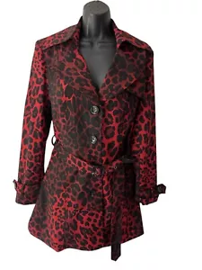 Cache Trench Coat Womens S Jacket Animal Print Red Black Lined Collar Pockets - Picture 1 of 9