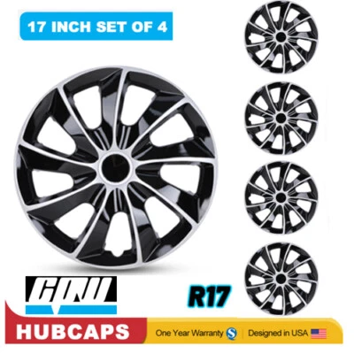 Tapacubos a presión de cubierta de llanta de rueda de 17" 4 piezas negro plateado para neumáticos R17 y llantas de acero Foto 1 de 4