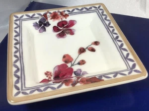 Plato de baratija Villeroy Boch Mettlach FIRMADO Isabelle Von Boch púrpura floral NUEVO - Imagen 1 de 5