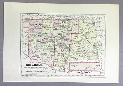 Mapa a color ilustración antigua del estado de Oklahoma enciclopedia de Estados Unidos 1901 Foto 1 de 4
