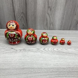 RUSSISCHE NESTCHENPUPPEN handbemalt 5 Zoll MATROSCHKA Blumen rot gold 6 Stück - Bild 1 von 12