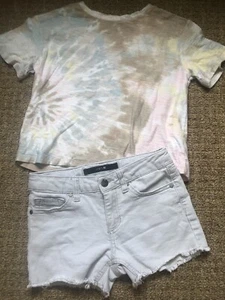 Nordstrom Joe's Jeans girl's denim shorts Light Gray 10 Art Class Tie Dye Top M - Picture 1 of 6
