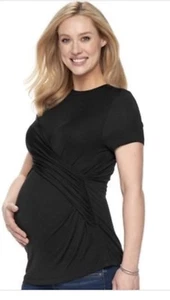 NWT! A glow Maternity Blouse Black Ruched Cross Front Size Medium - Picture 1 of 8