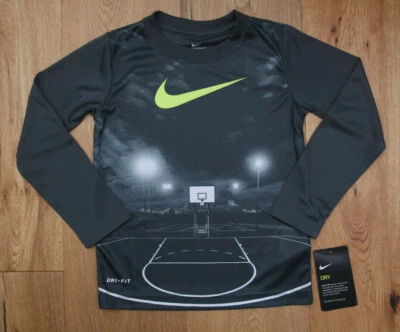 Nike Boy Long Sleeve DRI-FIT T-Shirt ~ Gray, White & Volt ~ Basketball ~ - Image 1 of 2