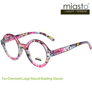 GAFAS DE LECTURA FLORAL DE CÍRCULO GRANDE REDONDO MIASTO RETRO ""MANZANA"" + 1,25 GRAN TAMAÑO GRANDES - Imagen 1 de 4