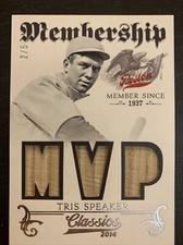 Tris SPEAKER🔥2014 Panini Classics HOF Membership Triple Relic 2/5 NM Red Sox📈