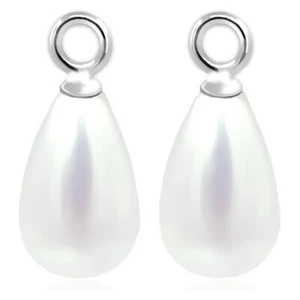 NOBEL SCHMUCK Charm Anhänger Perle Weiß 925 Sterling Silber für Creole 2 Stüc... - Bild 1 von 6