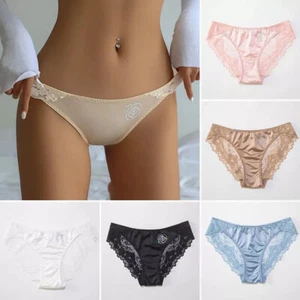 Women Lace Briefs Satin Silk Sexy Panties Ladies Lingerie Underwear Knickers - Picture 1 of 22